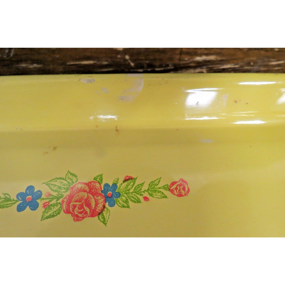 2 Mid Century Metal TV Lap Trays - Vintage Yellow Floral Roses 10.75" - Picture 4 of 4